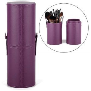 Makeup Brush Holder Professional Storage Holder Leather Travel Case Purple
